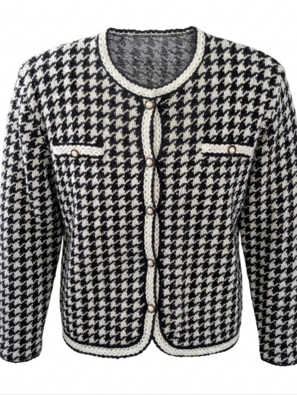 Vintage Braemar By Jeremy Scott Houndstooth Black White Women Office Cardigan L